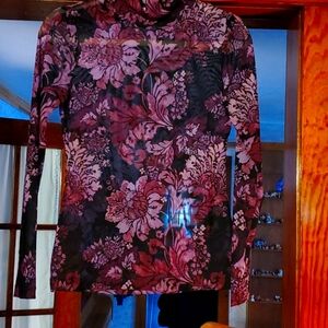 Lovely shades of purple in a sheer-mesh top!